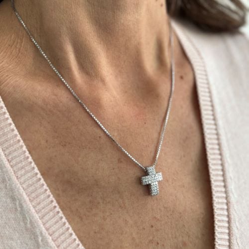 Collier Collier croix - Collier en or blanc 18 ct et diamants 58 Facettes 29901