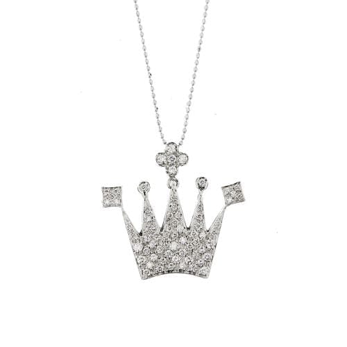 Collier Collier - Pendentif couronne en or blanc 18 kt et diamants 58 Facettes 29948