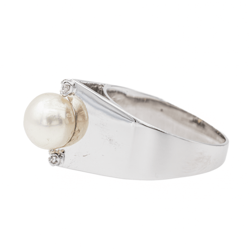 Bague 54 Bague en or blanc 18 carats avec perle et diamants 58 Facettes 2999434CN