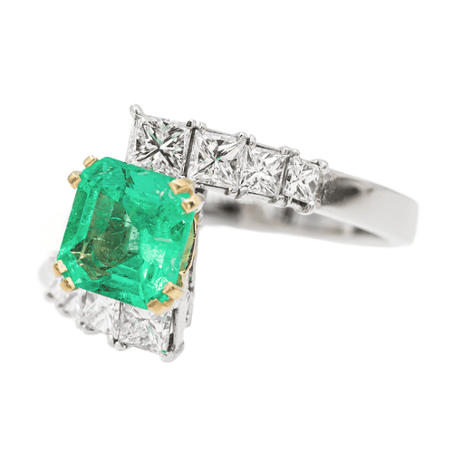 Bague 60 Bague Or blanc, Or jaune Emeraude, Diamant 58 Facettes 2999638CN