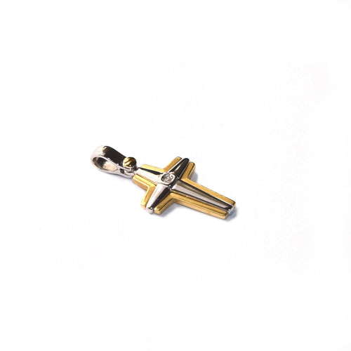 Pendentif Croix bicolore - Pendentif en or 18k avec diamant 0,01 ct 58 Facettes 47297999