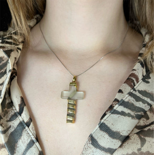 Pendentif Croix - Pendentif en cristal de roche et or 18 carats 58 Facettes