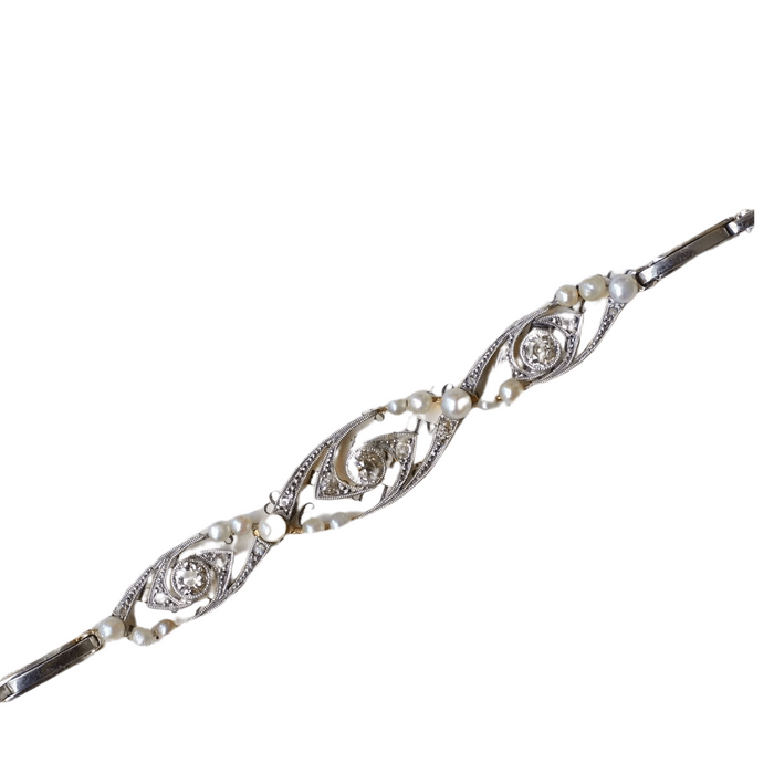 Bracelet Bracelet Art Déco perles et diamants sur or et platine 58 Facettes
