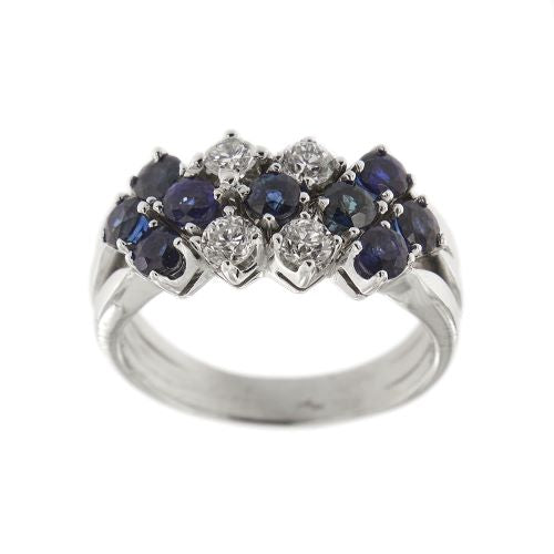 Bague 56 Bague rivière triple rang en or blanc 18 ct, diamants et saphirs 58 Facettes 30225