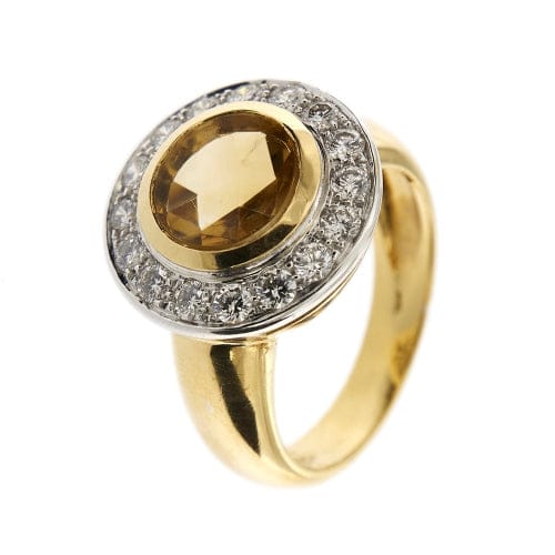 Bague 61 Bague en or jaune et blanc 18 ct avec citrine et diamants 58 Facettes 30269
