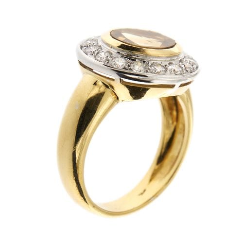 Bague 61 Bague en or jaune et blanc 18 ct avec citrine et diamants 58 Facettes 30269