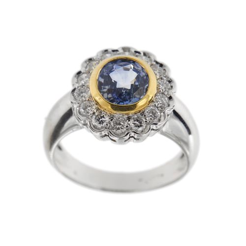 Bague 60 Squillo Margherita - Bague en or blanc et or jaune avec saphir et diamants 58 Facettes 30270