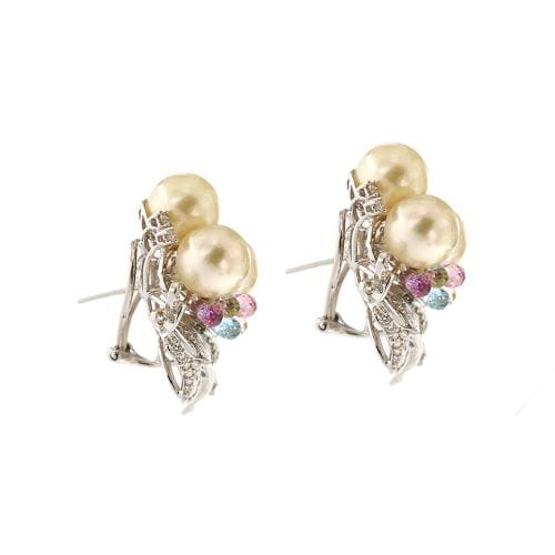 Boucles d'oreilles Boucles d’oreilles - Puces en or blanc 18 carats avec perles et diamants 58 Facettes 30438