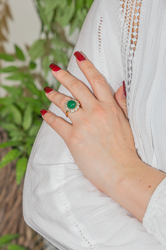 Bague 51 Bague marguerite en or jaune 18 carats émeraude et diamants 58 Facettes 3046564CN