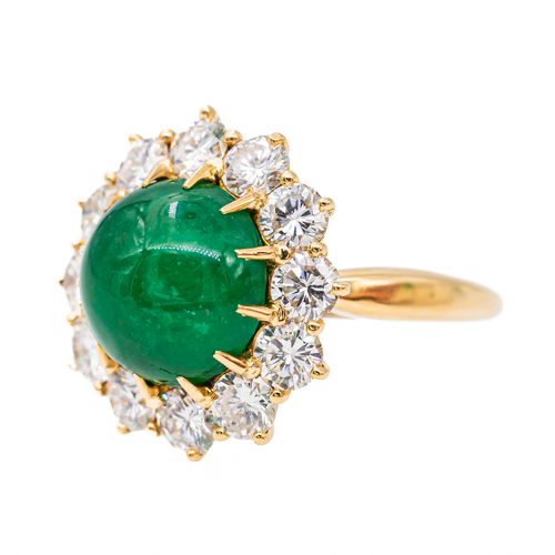 Bague 51 Bague marguerite en or jaune 18 carats émeraude et diamants 58 Facettes 3046564CN