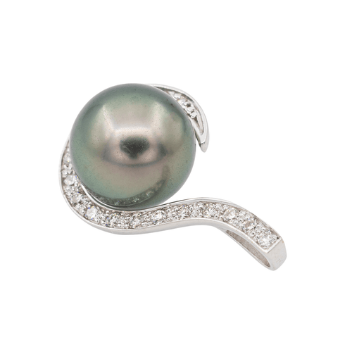 Pendentif Pendentif en or blanc 18 carats avec perle de Tahiti et diamants 58 Facettes 3079901CN