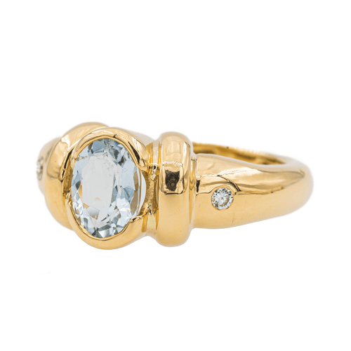 Bague 50 Bague  Or jaune Aigue marine, Diamant 58 Facettes 3088690CN
