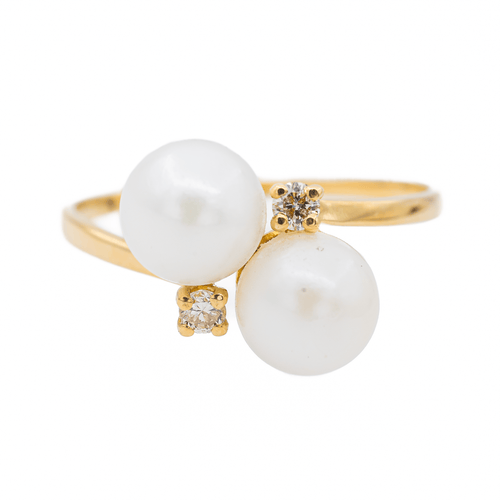 Bague 58 Bague Toi & Moi en or jaune avec perles et diamants 58 Facettes 3105054CN