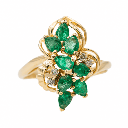 Bague 56 Bague en or jaune 18 carats sertie d’émeraudes et diamants 58 Facettes 3105059CN