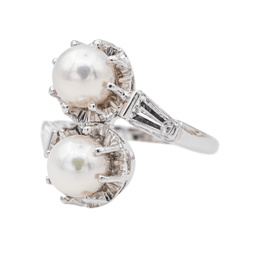 Bague 47 Bague Toi et moi Or blanc Perle, Diamant 58 Facettes 3110014CN