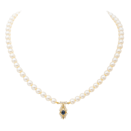 Collier Collier de perles de culture en or jaune 18 carats, saphir et diamants 58 Facettes 3116109RV
