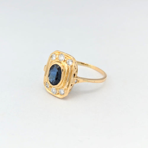 Bague 58 Bague en or jaune 18 carats avec diamants et saphir 58 Facettes 31192