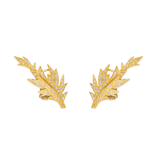 Boucles d'oreilles Boucles d'oreilles rétro motifs feuilles en or jaune 18 carats et diamants 58 Facettes 3132894RV