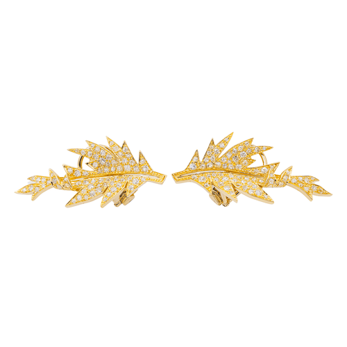Boucles d'oreilles Boucles d'oreilles rétro motifs feuilles en or jaune 18 carats et diamants 58 Facettes 3132894RV