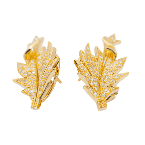 Boucles d'oreilles Boucles d'oreilles rétro motifs feuilles en or jaune 18 carats et diamants 58 Facettes 3132894RV