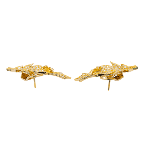 Boucles d'oreilles Boucles d'oreilles rétro motifs feuilles en or jaune 18 carats et diamants 58 Facettes 3132894RV
