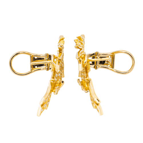 Boucles d'oreilles Boucles d'oreilles rétro motifs feuilles en or jaune 18 carats et diamants 58 Facettes 3132894RV