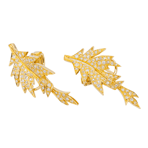 Boucles d'oreilles Boucles d'oreilles rétro motifs feuilles en or jaune 18 carats et diamants 58 Facettes 3132894RV