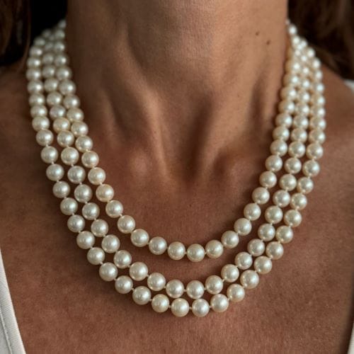 Collier Collier - Trois rangs de perles Akoya en or blanc 18 carats 58 Facettes 31430