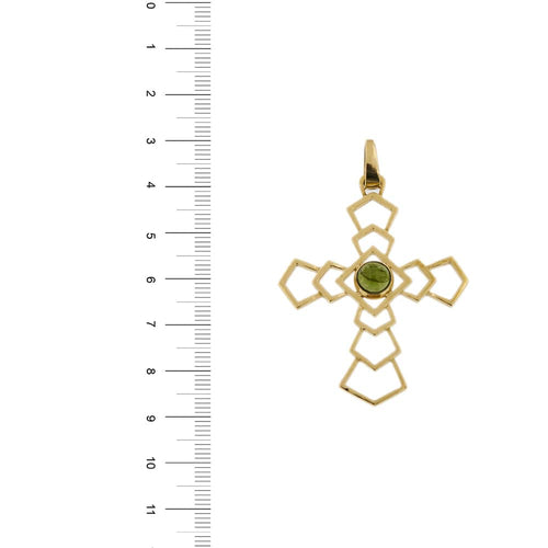 Pendentif Pendentif croix ajourée en or jaune 18 ct avec tourmaline verte 58 Facettes 31480