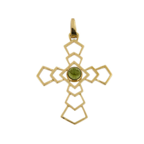 Pendentif Pendentif croix ajourée en or jaune 18 ct avec tourmaline verte 58 Facettes 31480