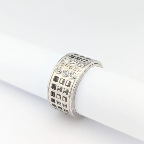 Bague 59 Gucci - Bague Scroll large en or blanc et diamants 58 Facettes 31501