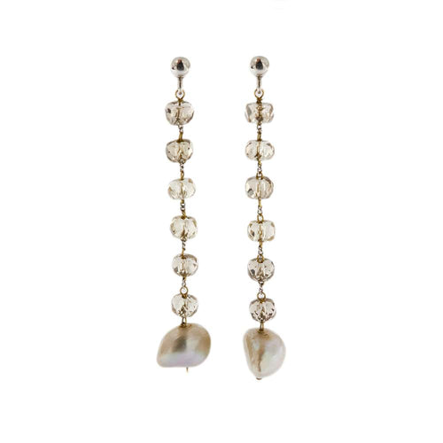 Boucles d'oreilles Boucles d’oreilles pendantes en or jaune 18 ct, quartz fumé et perles 58 Facettes 31650