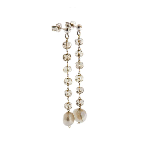 Boucles d'oreilles Boucles d’oreilles pendantes en or jaune 18 ct, quartz fumé et perles 58 Facettes 31650