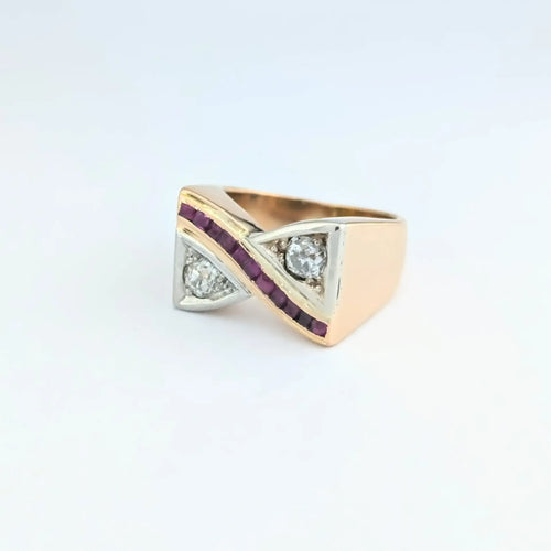 Bague 58 Bague tank en or rose 18 carats avec diamants et rubis 58 Facettes 32028