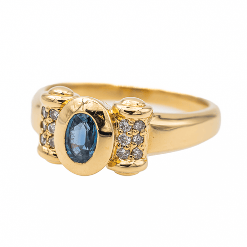 Bague 58 Bague rétro en or jaune 18 carats avec saphir et diamants 58 Facettes 3221903CN