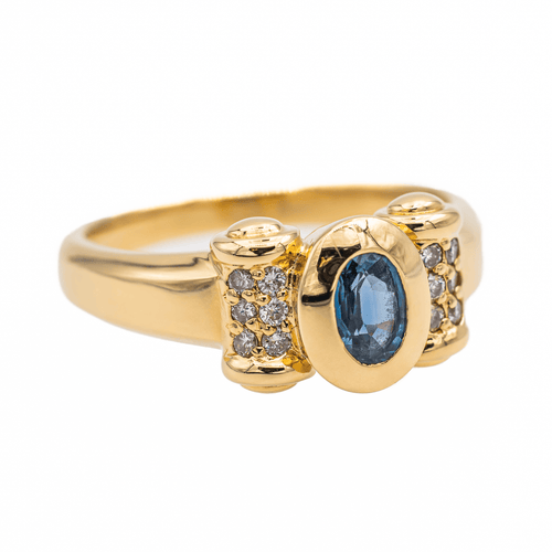 Bague 58 Bague rétro en or jaune 18 carats avec saphir et diamants 58 Facettes 3221903CN