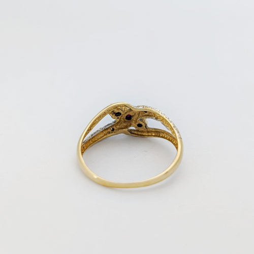 Bague 53 Bague croisée en or jaune 18 carats avec rubis et diamants 58 Facettes 32235