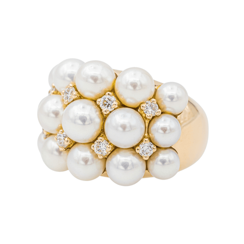 Bague 50 Bague cocktail en or jaune 18 carats avec perles et diamants 58 Facettes 3230366CN