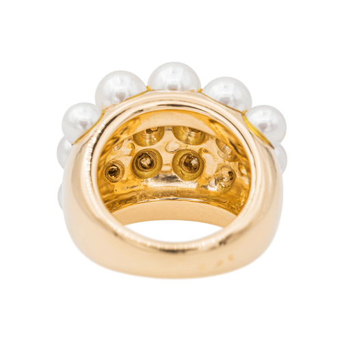 Bague 50 Bague cocktail en or jaune 18 carats avec perles et diamants 58 Facettes 3230366CN