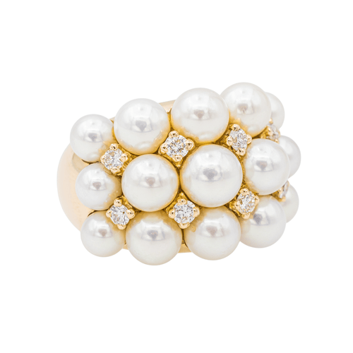 Bague 50 Bague cocktail en or jaune 18 carats avec perles et diamants 58 Facettes 3230366CN