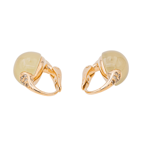 Boucles d'oreilles Pomellato Luna - Boucles d’oreilles dormeuses en or rose avec pierres de lune et diamants 58 Facettes 3230373CN