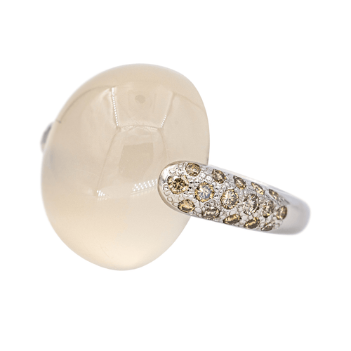 Bague 51 Pomellato Luna - Bague en or blanc avec pierre de lune et diamants bruns 58 Facettes 3230374CN
