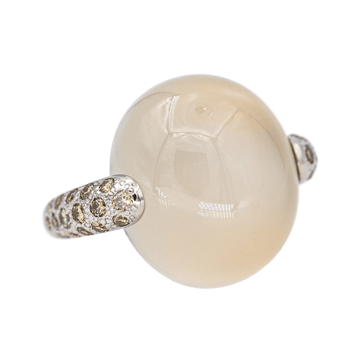 Bague 51 Pomellato Luna - Bague en or blanc avec pierre de lune et diamants bruns 58 Facettes 3230374CN