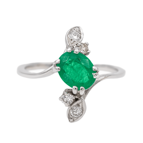 Bague 54 Bague en or blanc 18 carats avec émeraude et diamants 58 Facettes 3233029CN
