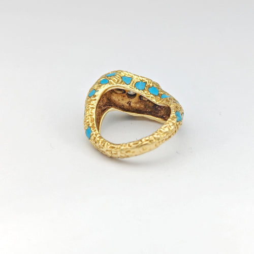 Bague 52 Bague en or jaune 18 carats avec diamants et émail turquoise 58 Facettes 32397