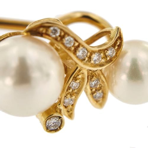 Boucles d'oreilles Boucles d'oreilles en or jaune 18 ct avec perles Akoya et diamants 58 Facettes 32421
