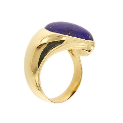 Bague 55 Bague jonc en or jaune 18 carats au lapis-lazuli cabochon 58 Facettes 32435
