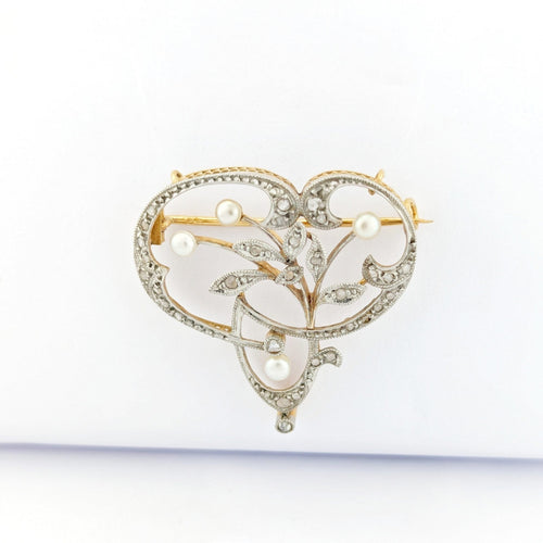 Pendentif Broche pendentif floral en or jaune 18 carats, perles et diamants 58 Facettes 32601