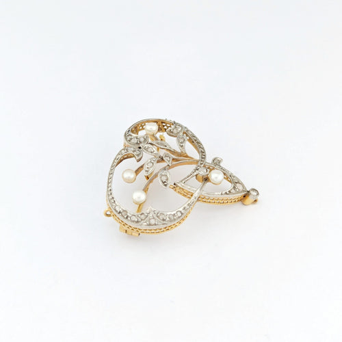 Pendentif Broche pendentif floral en or jaune 18 carats, perles et diamants 58 Facettes 32601