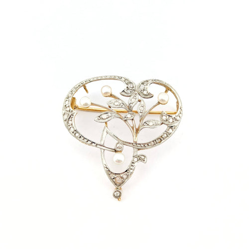 Pendentif Broche pendentif floral en or jaune 18 carats, perles et diamants 58 Facettes 32601